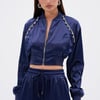AKIRA Call Back Satin Bomber Jacket | Size Large