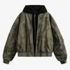 Patchwork Faux Two-Piece Gradient Hooded Bomber Jacket - Dark Green / M