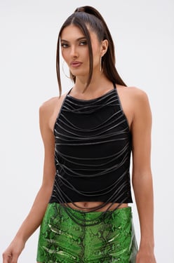 AKIRA Call Me Maybe Halter Neck Blouse | Black | Size XL