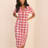 Red Checked Collared Alexandria Midi Shirt Dress