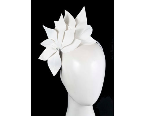 White Leather flower headband by BELIEVERA
