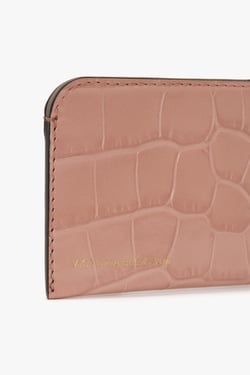 Victoria Beckham Envelope Card Holder In Blush Pink Croc Embossed Leather - ONE SIZE - Womens