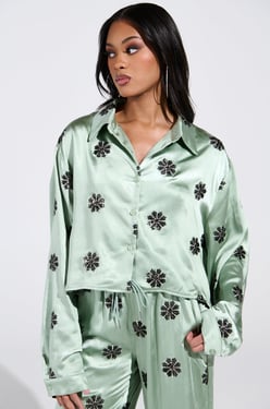 AKIRA Dreams Coming True Satin Button Down Top | Size Small