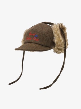 Retro Tweed Plush Earflap Embroidered Letter Cap - Brown / ONE SIZE