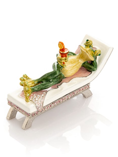 Green Reclining Frog with Cocktail Trinket Box