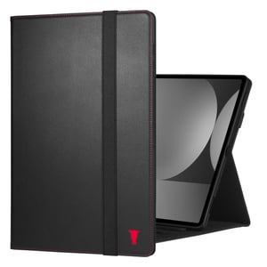 Samsung Galaxy Tab S11 Ultra Leather Case - Black with Red Detail