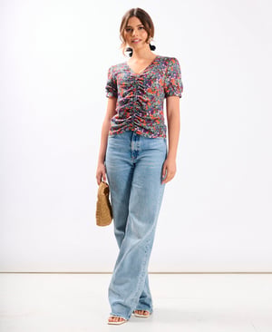 Multicoloured Floral Ruched Top - 10