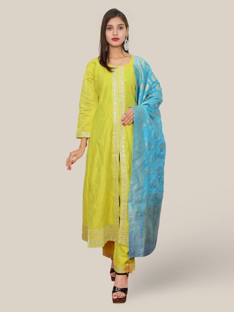Women's Cotton Kurta-Pant, and Dupatta Set