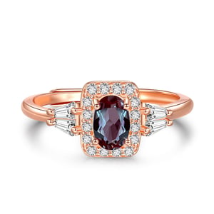 Jeulia Rose Gold Halo Alexandrite Rose Gold Engagement Open Ring Sterling Silver