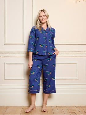 Womens Cotton Cropped Sleeve Capri Pyjamas Navy Hummingbird - 3XL / 22-24 / Navy