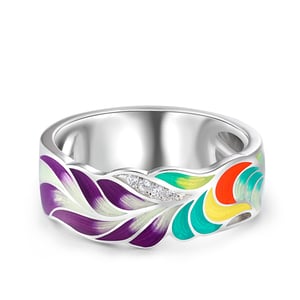 Jeulia "Dance of Enamel" Leaf Enamel Sterling Silver Women's Band