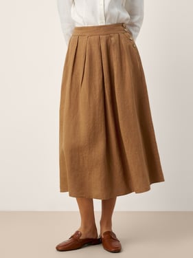100% Linen Pleated Side Button Skirt LILITH - Caramel / XXL