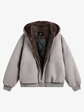 Thesupermade Fur Hooded Zip Up Quilted Jacket - 2510 - Light Grey / 3XL