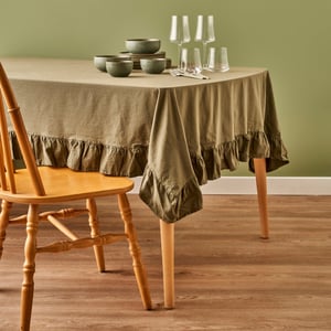 Elegance Ruffled Edge Tablecloth - Khaki