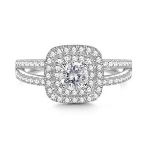 Jeulia Classic Double Halo Engagement Ring Sterling Silver