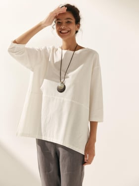 Linen White Boat Neck Oversized Top AVA - Optic White / XXL