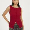 Brave Soul Rib Button Vest Top - Red - M