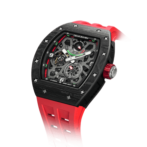 TSAR BOMBA Men's Automatic Luxury Sport Watch | Carbon Fiber Red | Elemental TB8212 | 42.5mm | Ceramic & Carbon Fiber
