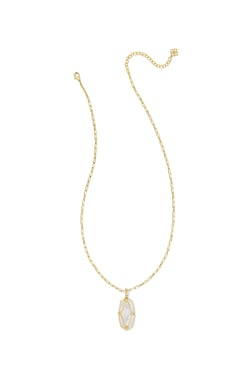 Elle Lattice Frame Gold Large Long Pendant Necklace Ivory Mother Of Pearl