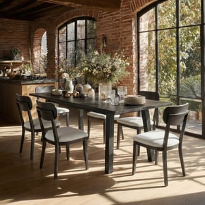 COLAMY PURA Solid Wood Dining Chair with OEKO-TEX® Fabric - Black / Set of 6