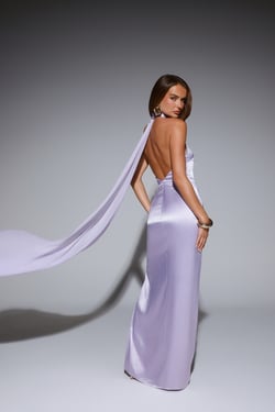 Effortless Luxe Halter Satin Maxi Dress Lilac
