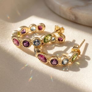 Multicolour Gemstone Gold Plated Hoop Earrings