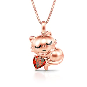 Jeulia Hug Me "Sweet Sleeping Cat" Heart Cut Sterling Silver Necklace