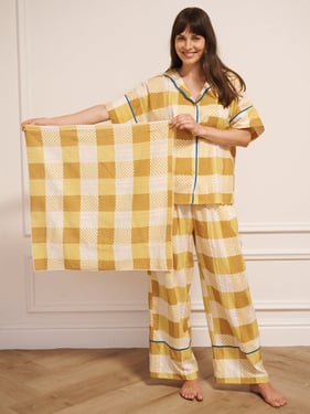 Seersucker Bandana Scarf Golden Patchwork Gingham - XS / Mustard