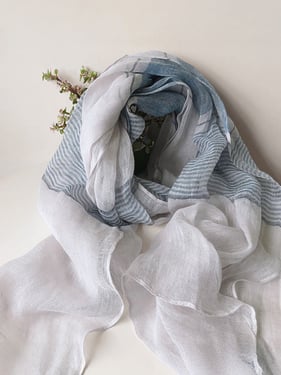 Linen Striped Color-Block Scarf - Misty Indigo / One Size
