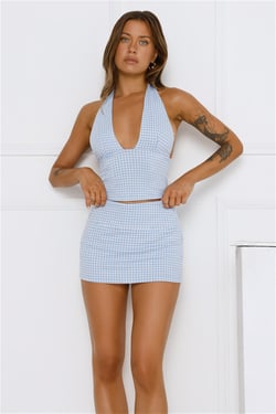 Dorothy Gingham Halter Crop Top Blue