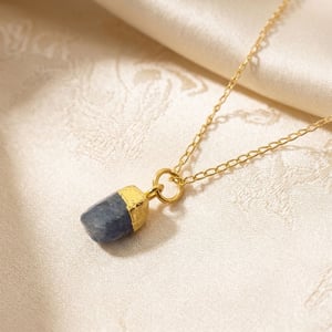 Raw Sapphire September Birthstone Gold Plated Necklace