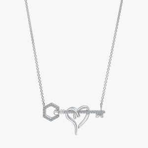 Heart & Hexagon Key Necklace - 0.12 CT