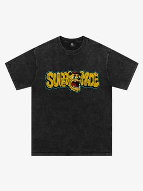 Street Graffiti Trendy Tiger Head Font T-Shirt - Washed Black / XXL