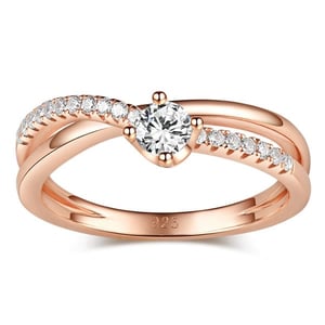 Jeulia Rose Gold Tone Round Cut Sterling Silver Promise Ring