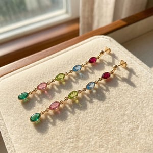 Dangle Multi Gemstone Crystal Drop Gold Plated Earrings