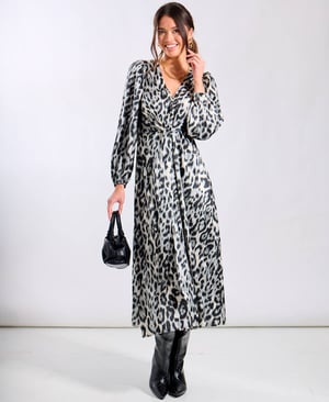 Silver Animal Tie Front Midi Dress - 18
