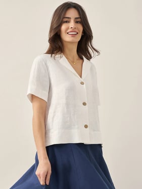 100% Linen Button-Up Short Sleeve Shirt ORENDA - Optic White / XXL