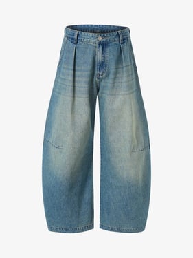 Vintage Light-Wash Pleated Barrel Jeans - 2586 - Blue / 3XL