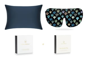 Midnight Blue and Dark Aqua Fans Silk Sleep Gift Set - Super King Pillowcase