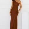 Satin Statement One Shoulder Maxi Dress Brown