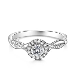 Jeulia Halo Round Engagement Ring Sterling Silver Twist Design