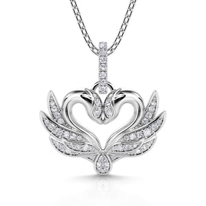 Jeulia "Romantic Whispers" Swan Heart-Shaped Sterling Silver Necklace