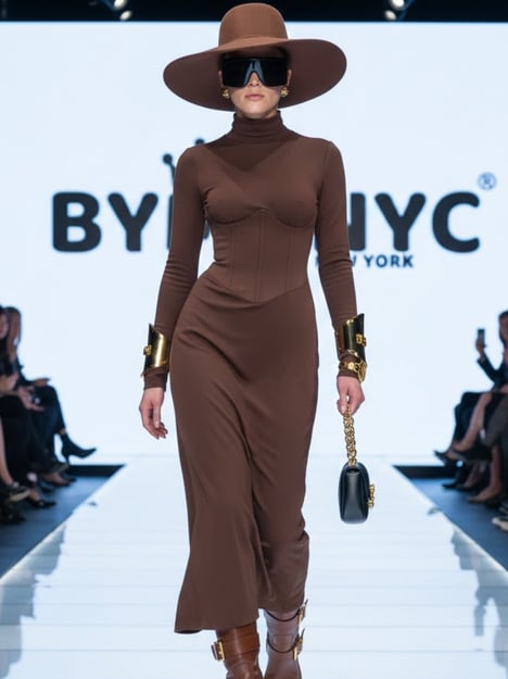 High Neck Waist-Cinched Slit Dress For Women, Elegant, Fifth Avenue, BYMANYC New York.