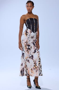 AKIRA The Real Deal Printed Maxi Dress | Brown | Size 2X