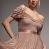 Goddiva Bardot Pleated Skirt Maxi Dress - Blush