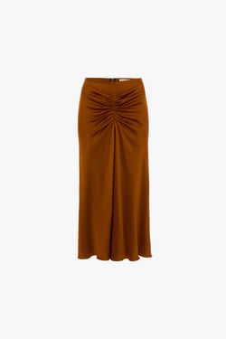 Victoria Beckham Bela Midi Skirt In Bronze - 16 - Womens