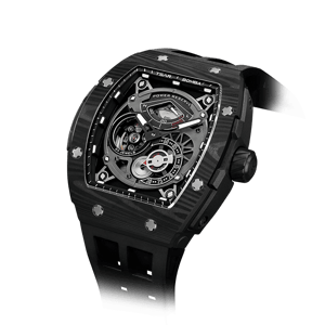 TSAR BOMBA Men's Automatic Watch | Cool Black | Elementalal TB8210CF | Carbon Fiber Bezel | Luxury Skeleton Mechanical Watch | Sapphire Glass 50M Waterproof FKM Rubber Strap