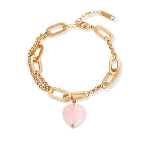 Jeulia "Rituals of Love" Chain Design Heart Shaped Natural Rose Quartz Bracelet
