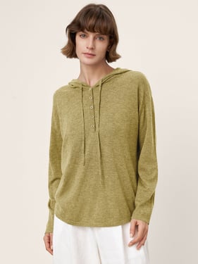 100% Extra-Fine Merino Wool Knit Hooded Sweatshirt SIA - Avocado / L