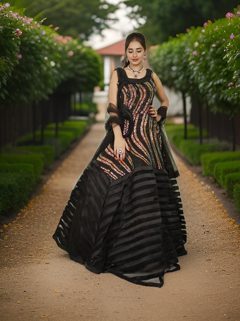 Gown with heavy Rose Gold & Gold Sequin Work